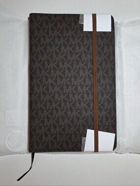 Michael Kors Classic Brown Leather-Patterned Journal with Elastic Closure